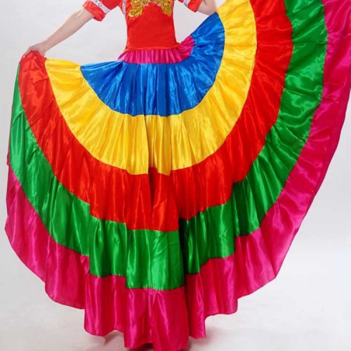 Flamenco skirt rainbow colored Spanish bull dance  folk dance  stage performance professional dancing skirts 